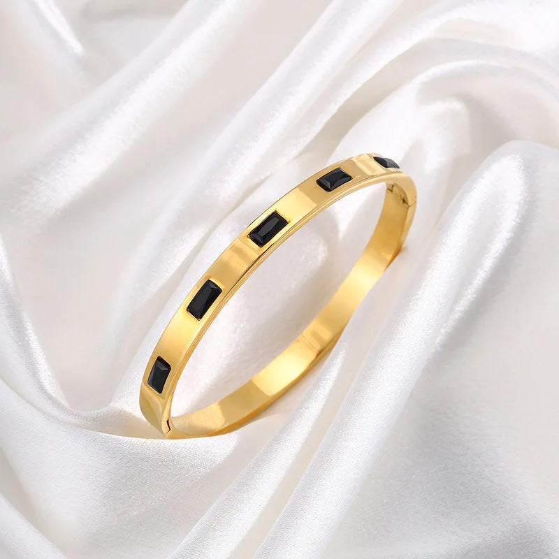 REBEL Stainless Inoxydable Stainless Steel 18K Gold Plated Roman Women Fashion Jewelry Bracelets Bangles