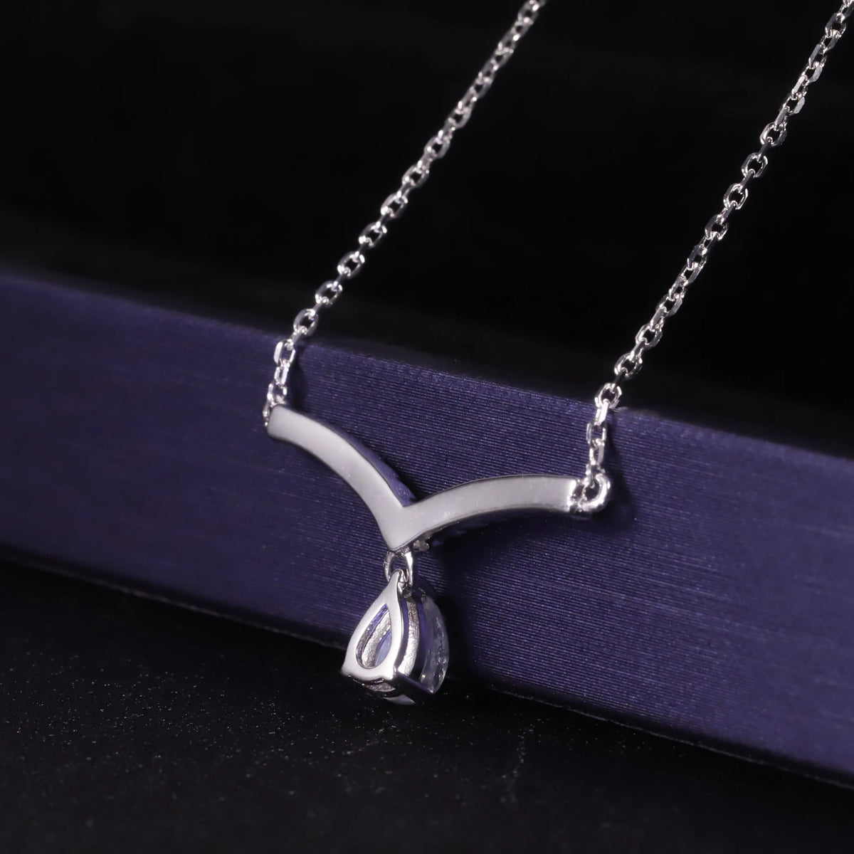 ArtistA Abiding Curved Shape Jewelry Set Faceted Moonstone 2 Piece Ring Set & Cabochon Moonstone V Bar Pendant Necklace S925 Jewelry Set