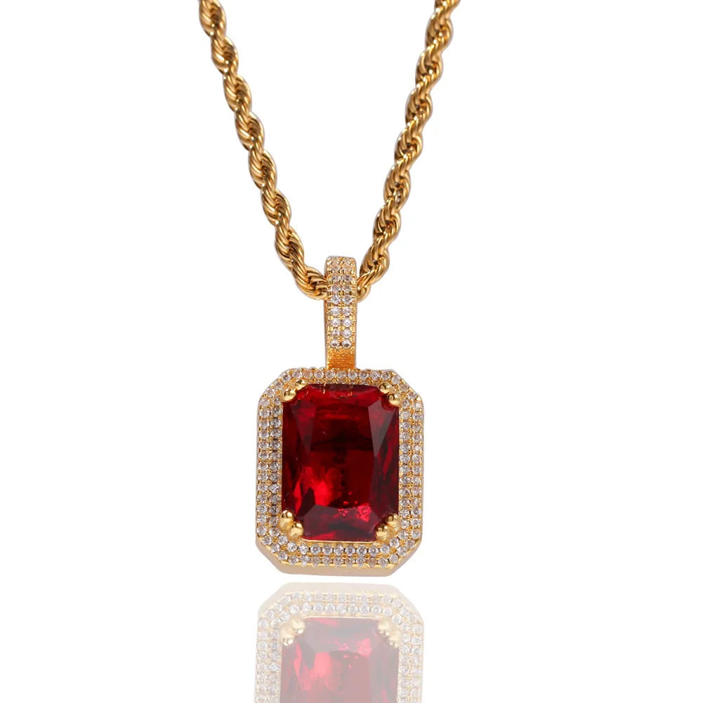 BiG-BOSS Hip Hop Mocha Fluorescent Square Solid Gemstone Pendant Necklace Trendy Cold for Men Women Perfect Neutral Sweater Chain Gift