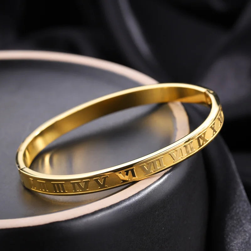 REBEL Stainless Inoxydable Stainless Steel 18K Gold Plated Roman Women Fashion Jewelry Bracelets Bangles