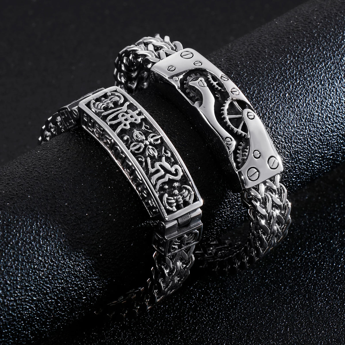 VIKING Mens Retro Buddhist Sutra Bracelet – Silver Stainless Steel