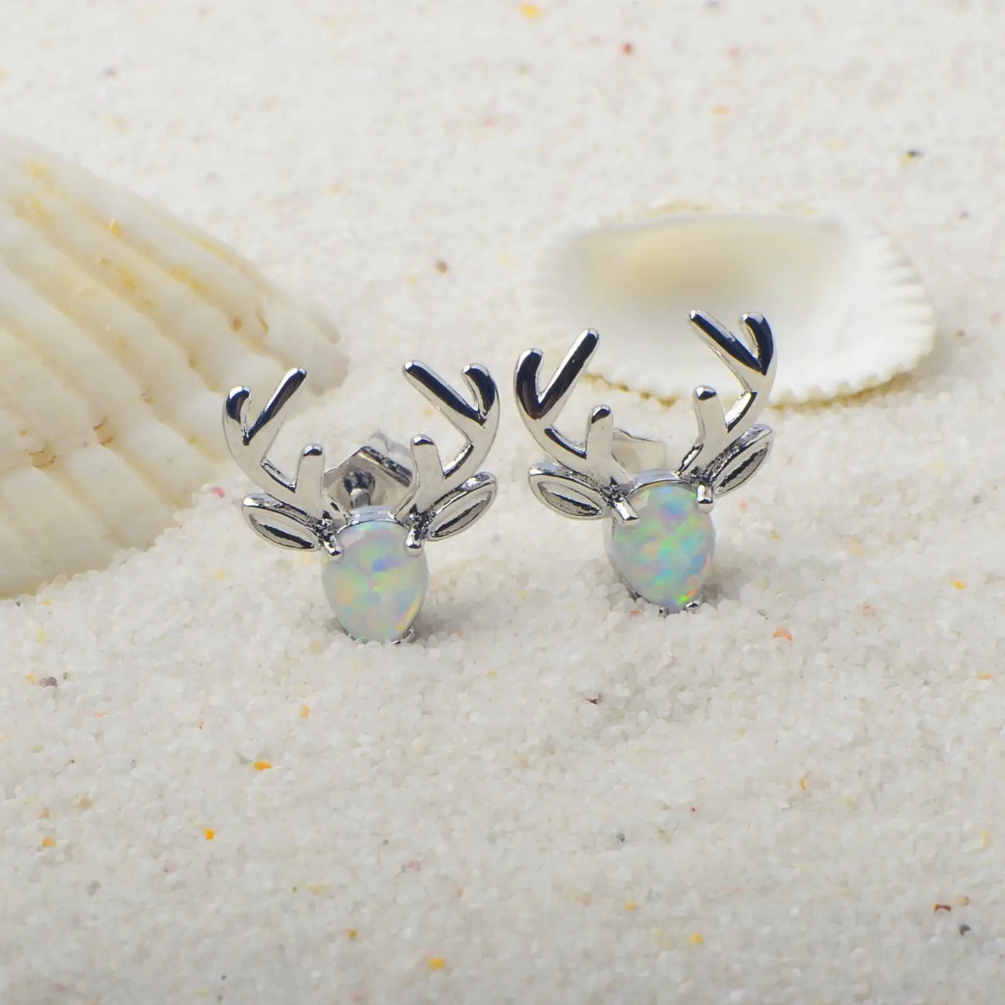 Dainty Blue Opal Deer Stud Earrings Cartoon Bohemian Christian Gift Jewelry for Women's Hawaiian Vacation TikTok/Instagram
