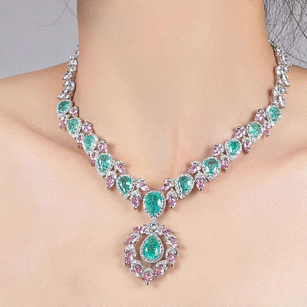 XOTICA High Quality Women Water Drop Dangle Earrings Necklace Sets Fashion Luxury Ladies Bling Zircon Bridal Wedding Engagement Jewelry