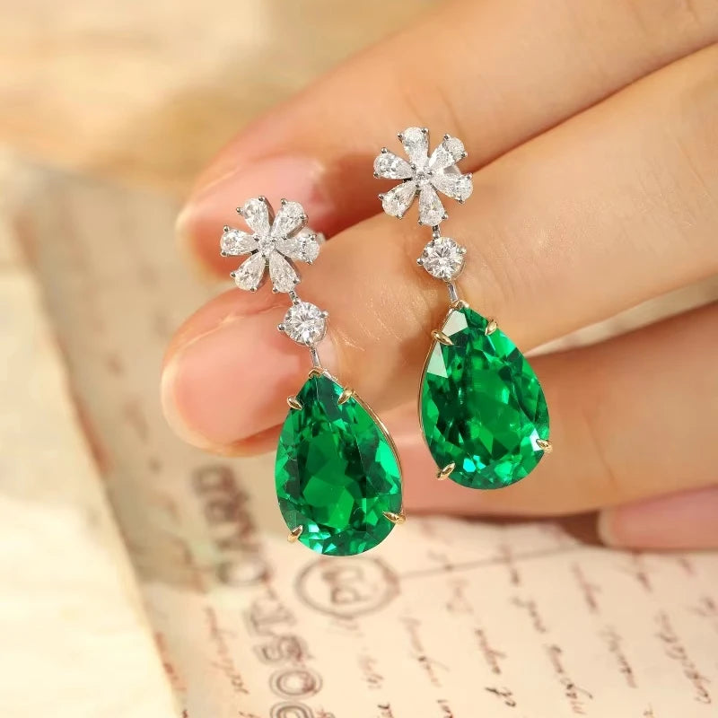 Gemfiori Anster 925 Silver Pear-shaped Emerald Gemstone Women's Earrings Currently in Stock Fashion Earrings