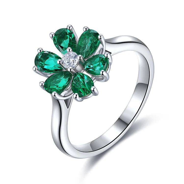 Gemfiori Best Quality 925 Silver Rings Emerald Ruby Sapphire Engagement Wedding Party Jewelry Pear Cut Rhodium Anniversary