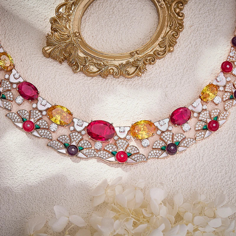 2025 Wedding Accessories Sexy Women's Necklace Earring Set Zirconia White Beimu Enamel Wedding Dress Brass Jewelry