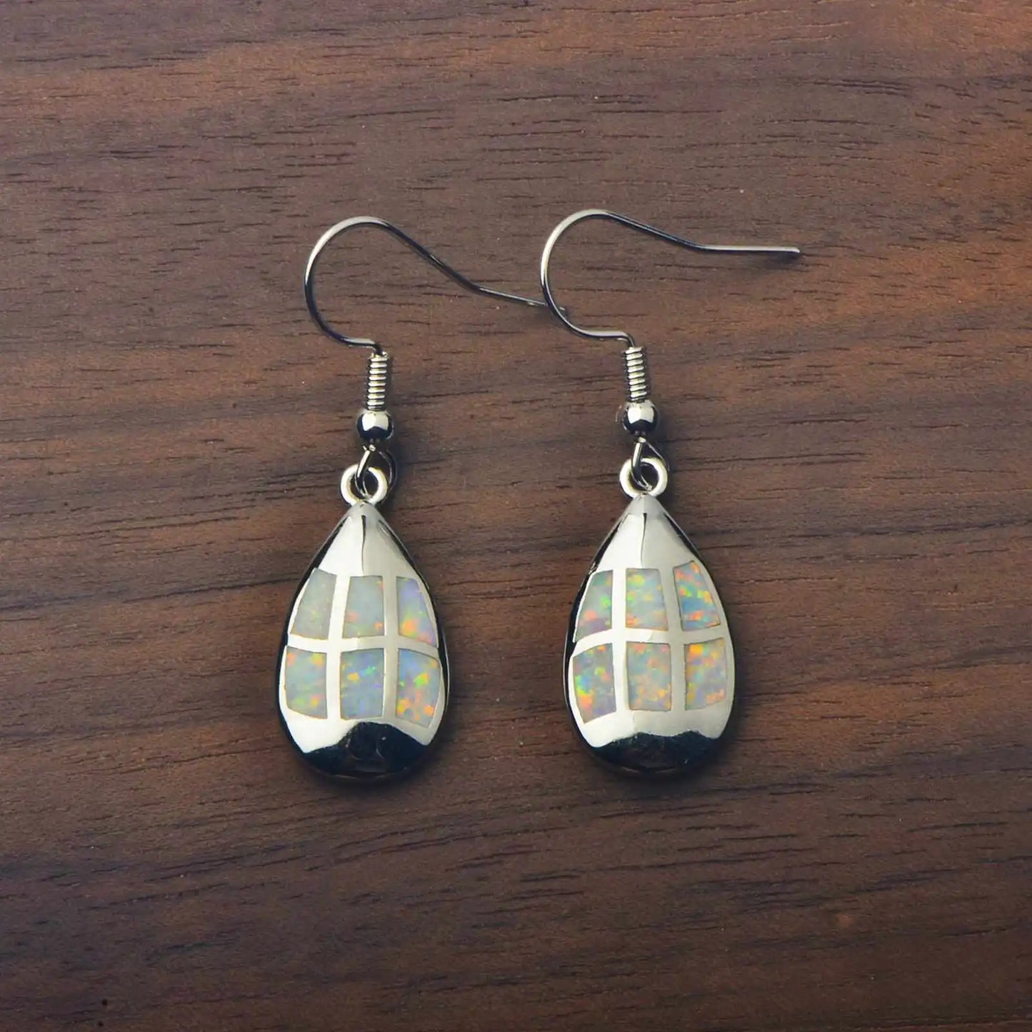 Patchwork Teardrop Opal Drop Earrings - Iridescent Opal Mosaic Design | Artistic Daily Jewelry Bulk Gifts