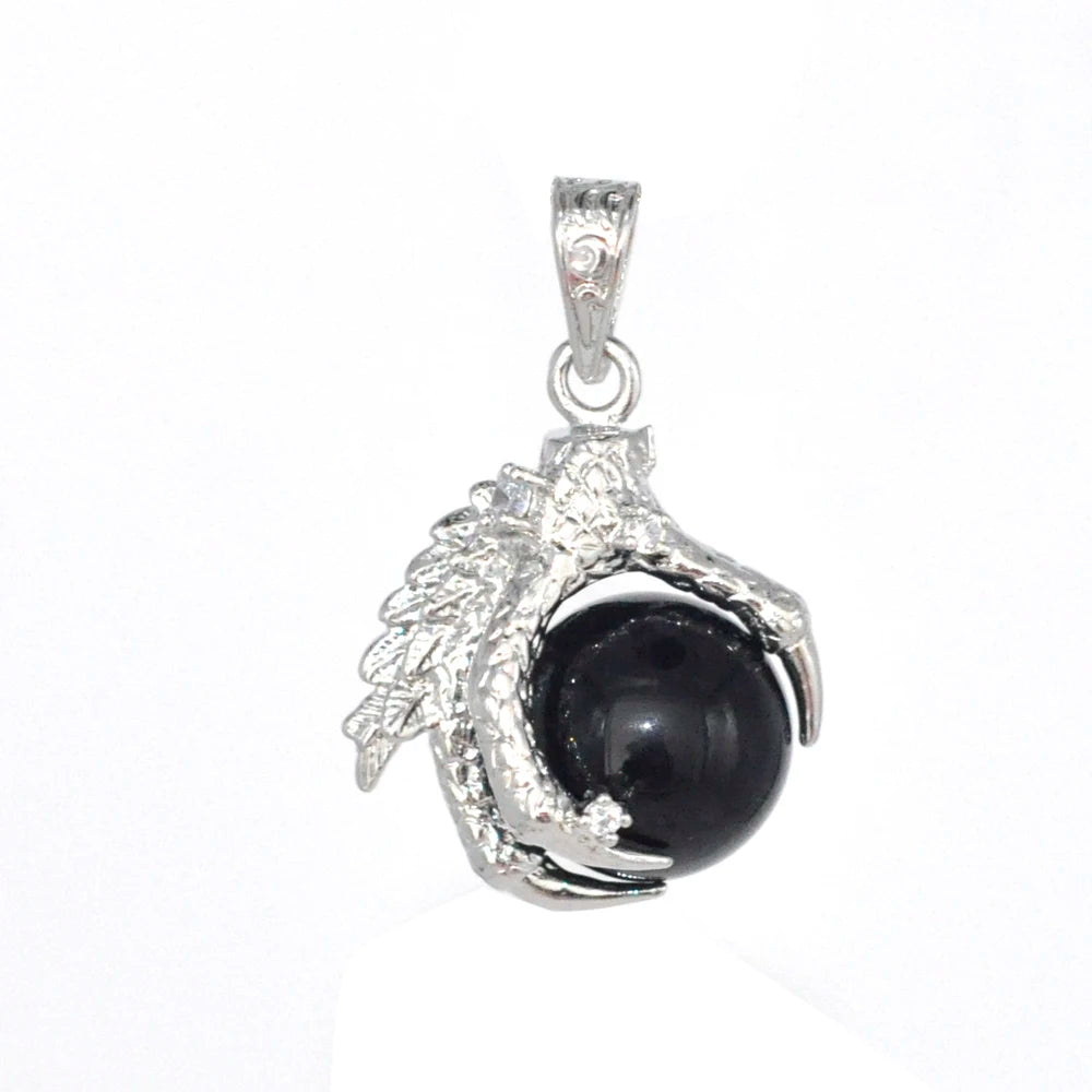REDheart Womens Dragon Claw Pendant Necklaces Natural Gem Stone Beads 16mm Ball Crystal Quartz Women Men Yoga Gothic Jewelry
