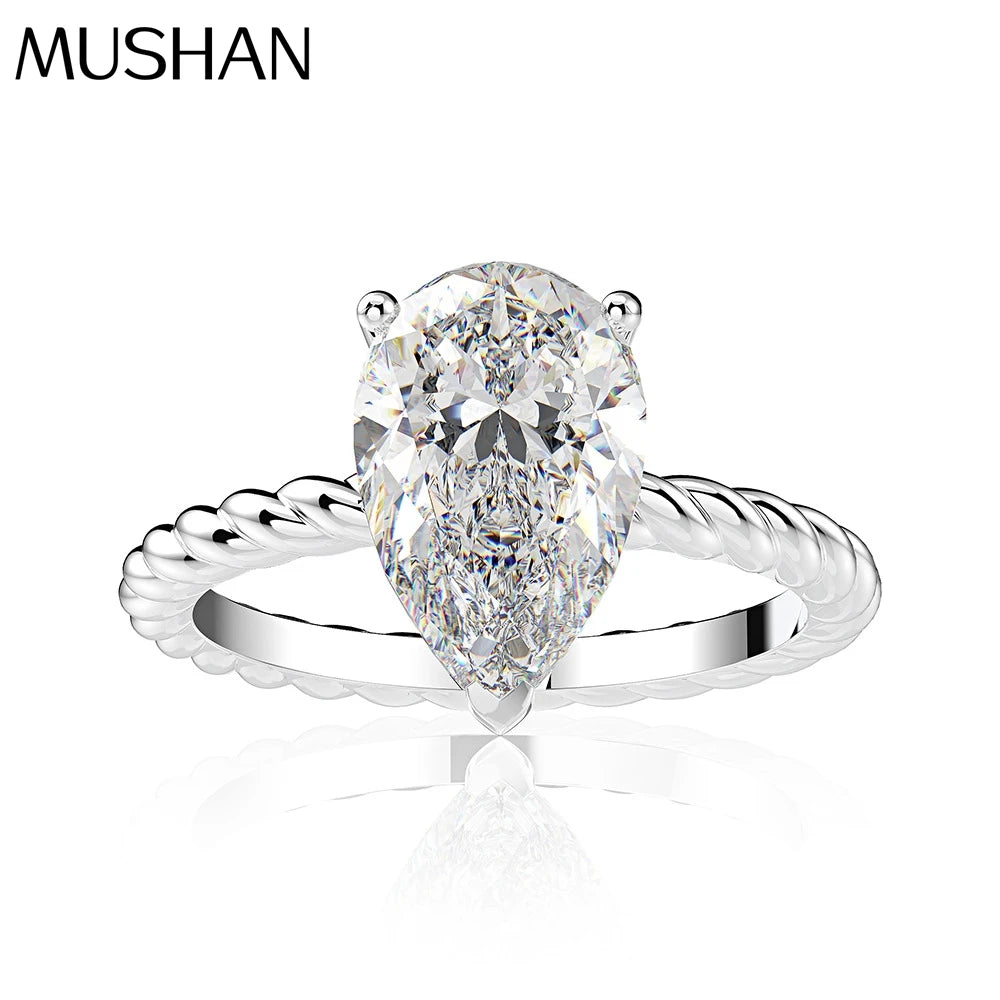 MuShan Jewelry Factory 3 Carat Teardrop Shaped 8*12 High Carbon Diamond Ring S925 Silver European and American
