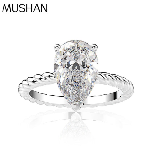 MuShan Jewelry Factory 3 Carat Teardrop Shaped 8*12 High Carbon Diamond Ring S925 Silver European and American