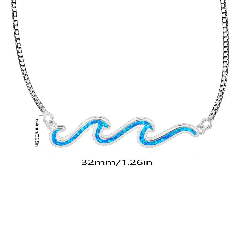 Aobao New Christian Copper Box Chain Opal Lariat Surf Necklace Hawaiian Style Water Wave Pendant Jewelry Wholesale Bestseller