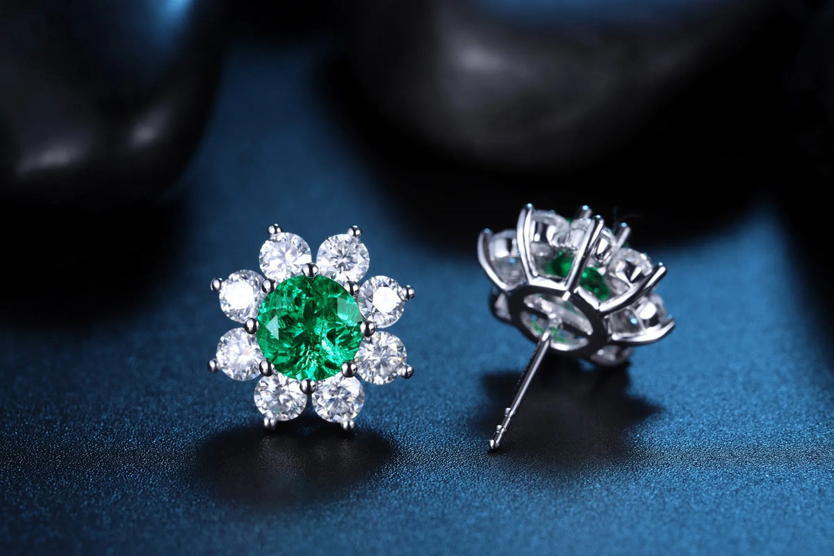 Gemfiori Anster High Quality S925 Lab Grown Emerald Earring Stud Dainty Gemstone Stud Earrings for Women Daily Wear Gift