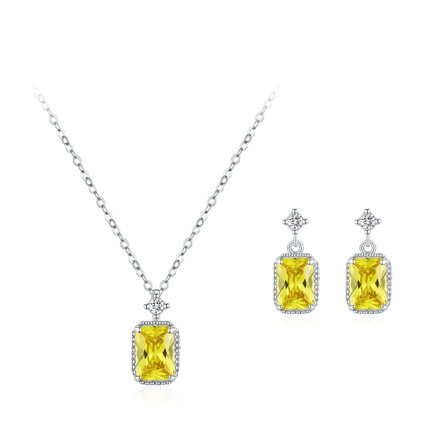 925 Sterling Silver Luxury Olive Yellow Diamond Pendant Necklace Earrings Elegant Fashion Jewelry Set Gift Set