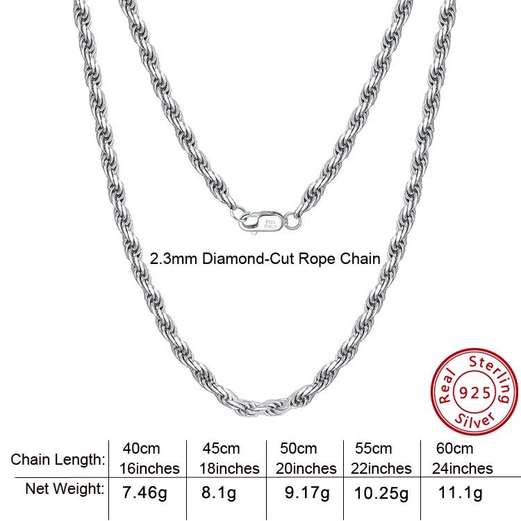 S&S 925 Sterling Silver Chain Necklace — Rope, Figaro, Cuban & Box | S&S Collection