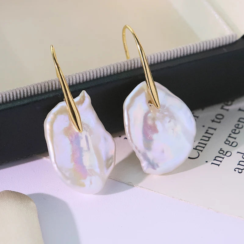 Baroque Natural Freshwater Pearl Earrings Handmade Simple Design High-Quality Earrings Gift for Wife GE1793