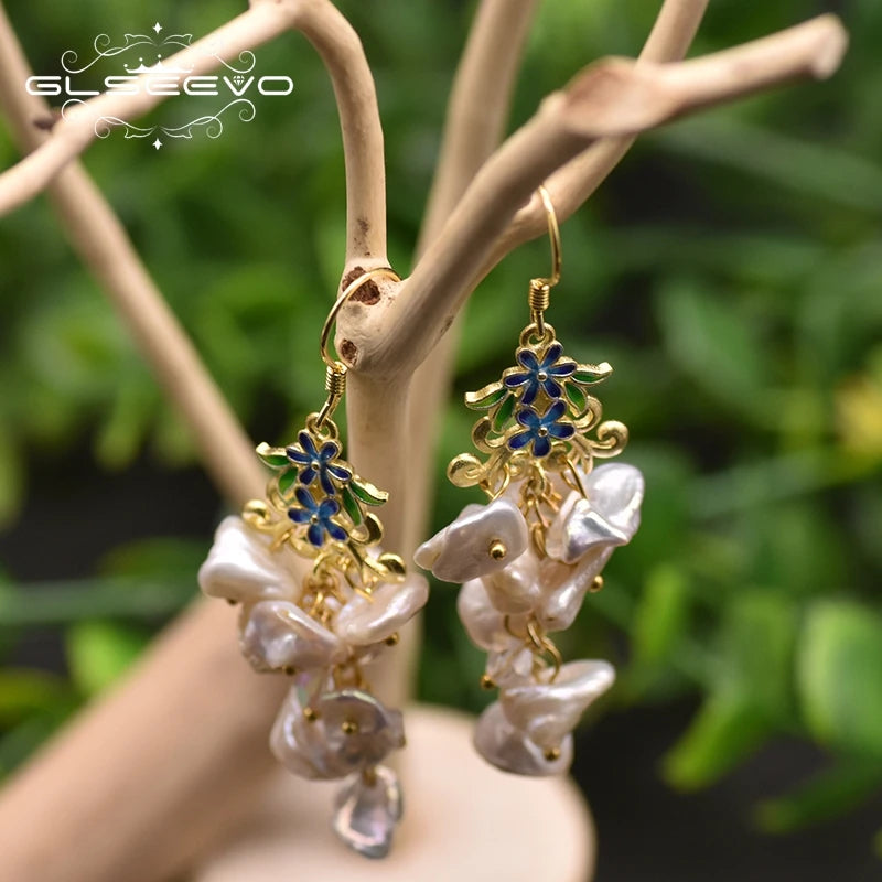 Natural Fresh Water Baroque Pearl Drop Earrings for Women Geometric Irregular Handmade Flower Earrings Jewellery