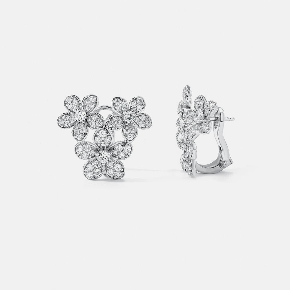 MUSHAN Jewelry Factory Full Diamond Three Flower S925 Pure Silver Petal Stud Earrings High End Electroplated Gold Jewelry