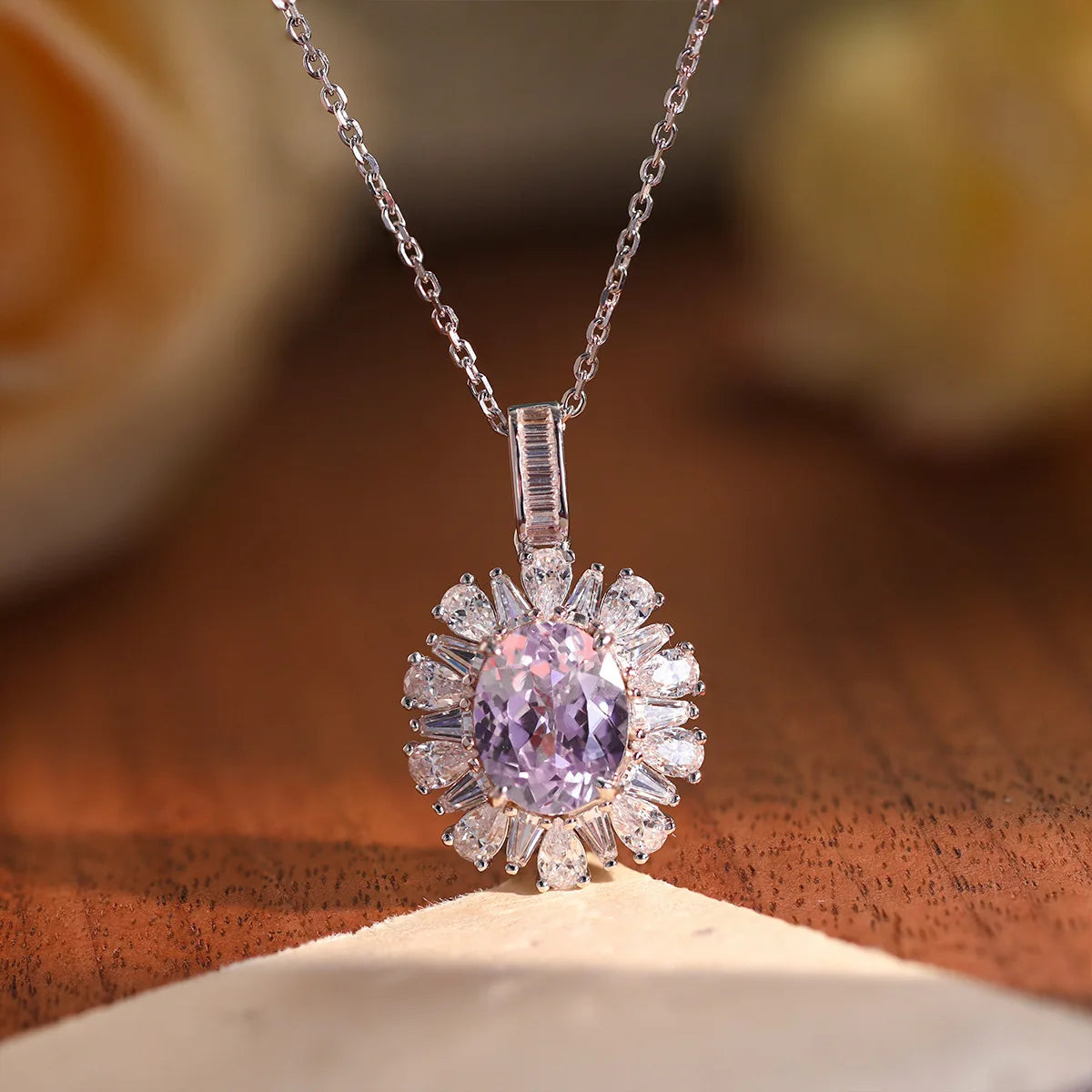 S&S Purple Lab Stone Oval Cut Bridal Jewellery Set | 925 Silver Rhodium Plated Necklace, Ring & Earrings | S&S Collection