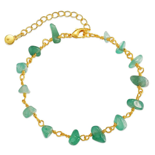 Bohemian Gravel Natural Raw Stone Chips Bracelet Anklets 22CM Crystal Amethyst Rose Quartz Turquoise Gold Plated for Women Gift