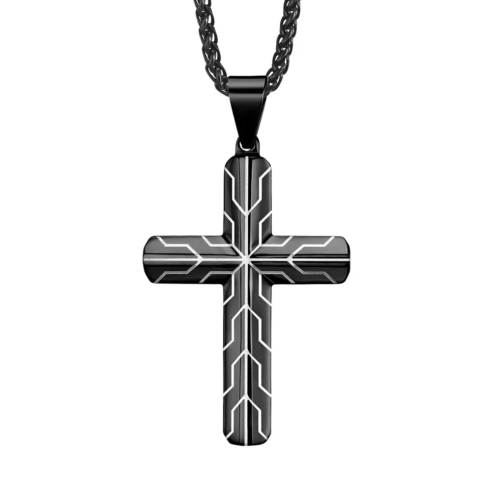 REBEL Black and Blue Texture Stainless Steel Cross Necklace for Men