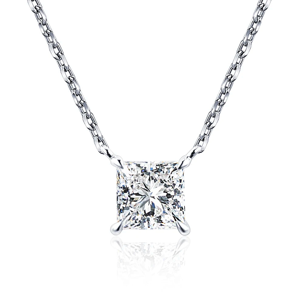 Gemfiori MSN-954 9k Solid Gold 1ct Princess Diamond Pendant Necklace for Woman Custom Jewelry Valentine Gift for Girlfriend Factory Price