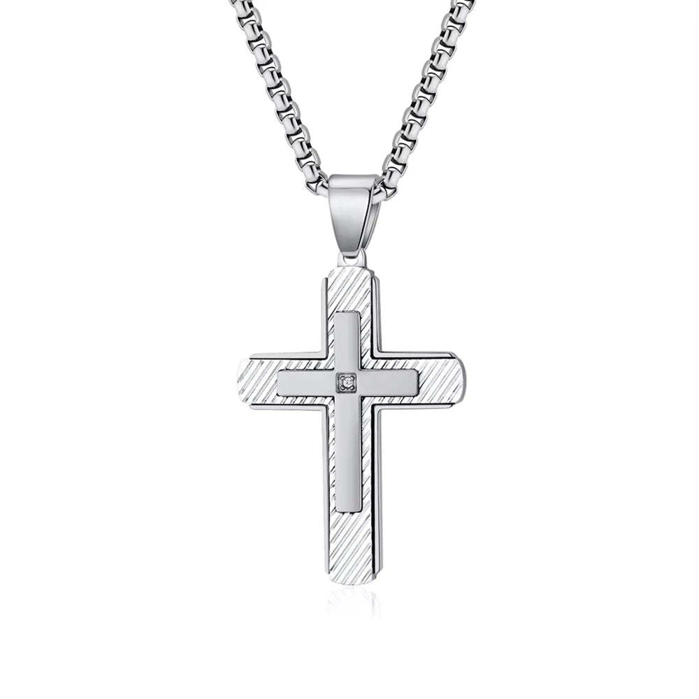 Hip Hop Twill Religious Cross Anti Non Tarnish WaterProof Pvd Stainless Steel Fashion Jewelry Pendant Necklace for Men Wholesale
