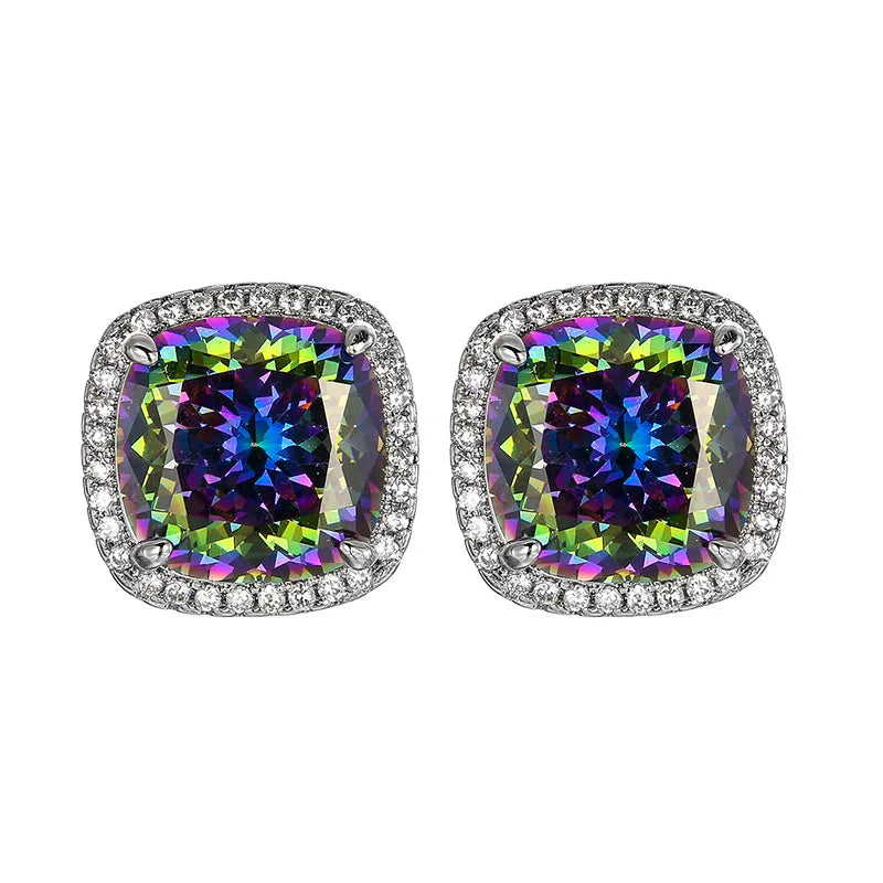 REDheart Square Full Zircon Rhodium Movable Opening Ring Simulation Bird's Nest Cut Seven Color Fashion Wedding Party Gift Pendant Set