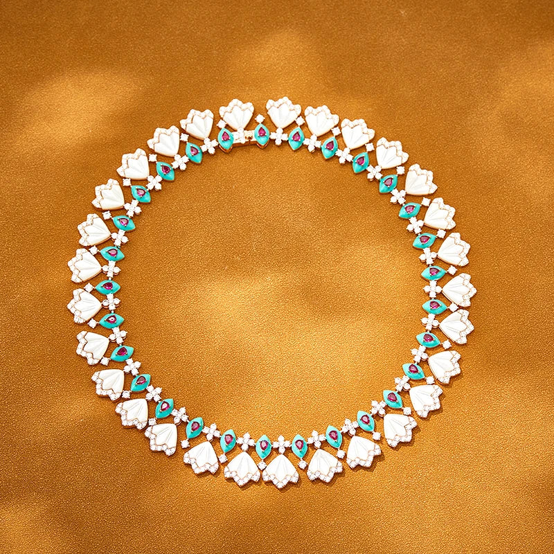 Women's White Shell Evening Dress Set Brass Jewelry Exaggerated Short Necklace Earrings Rings Bracelets Wholesale