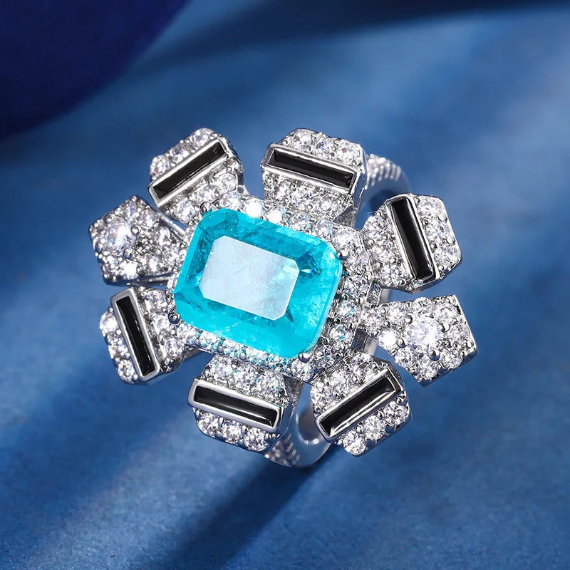 Gemfiori New High-end Design square Petal Pendant Ring Earrings Fashionable European and American Style Jewelry Set