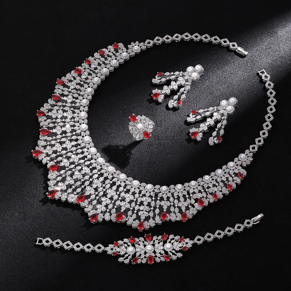Luxury Zircon Bridal Jewelry Set – Necklace, Earrings, Ring & Bracelet
