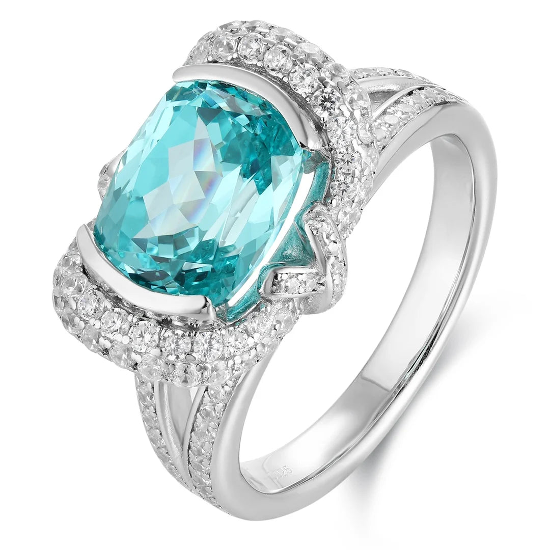 Gemfiori Jewelry Trendy High Quality S925 Silver Cultivated Paraiba Ring Unisex Engagement Ring for Wedding Party or Gift
