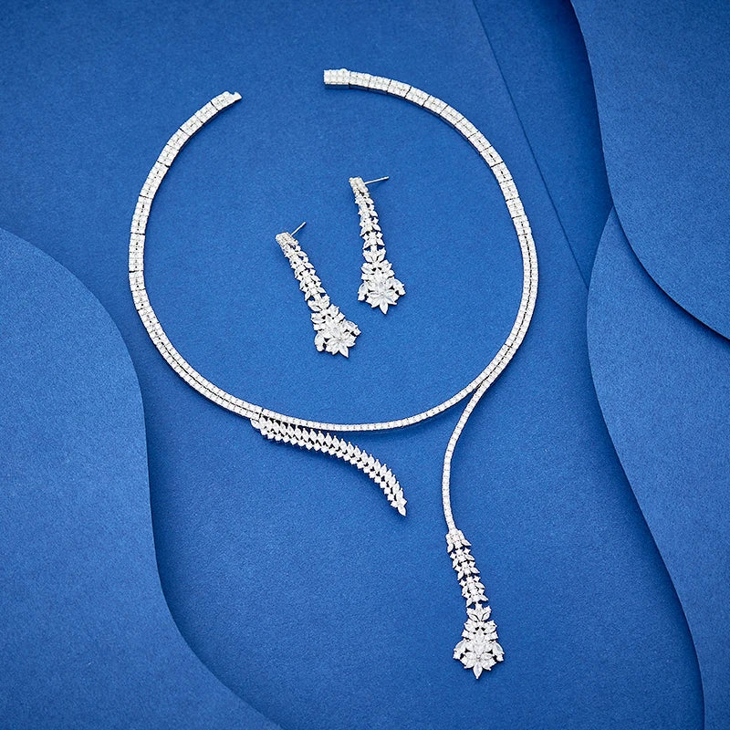 Minimalist Style Wheat Shaped Necklace Earring Two-piece Set Purchase Brass Zirconia Jewelry Accessories Online