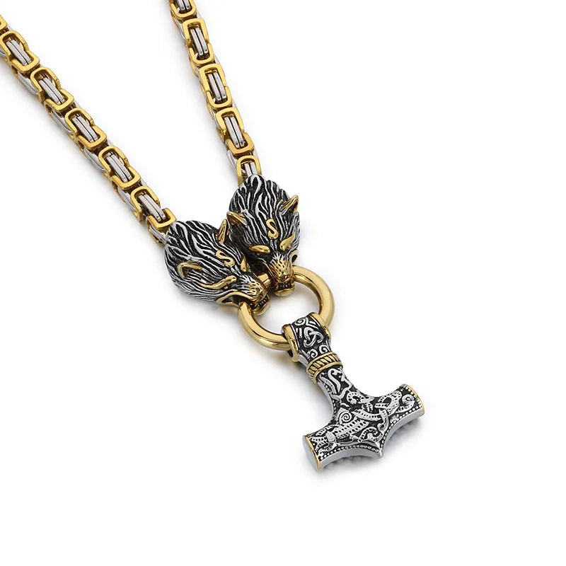 REBEL VIKING Nordic Wolf Head Pendant – 316L Stainless Steel Men's Gold & Silver Punk Charm