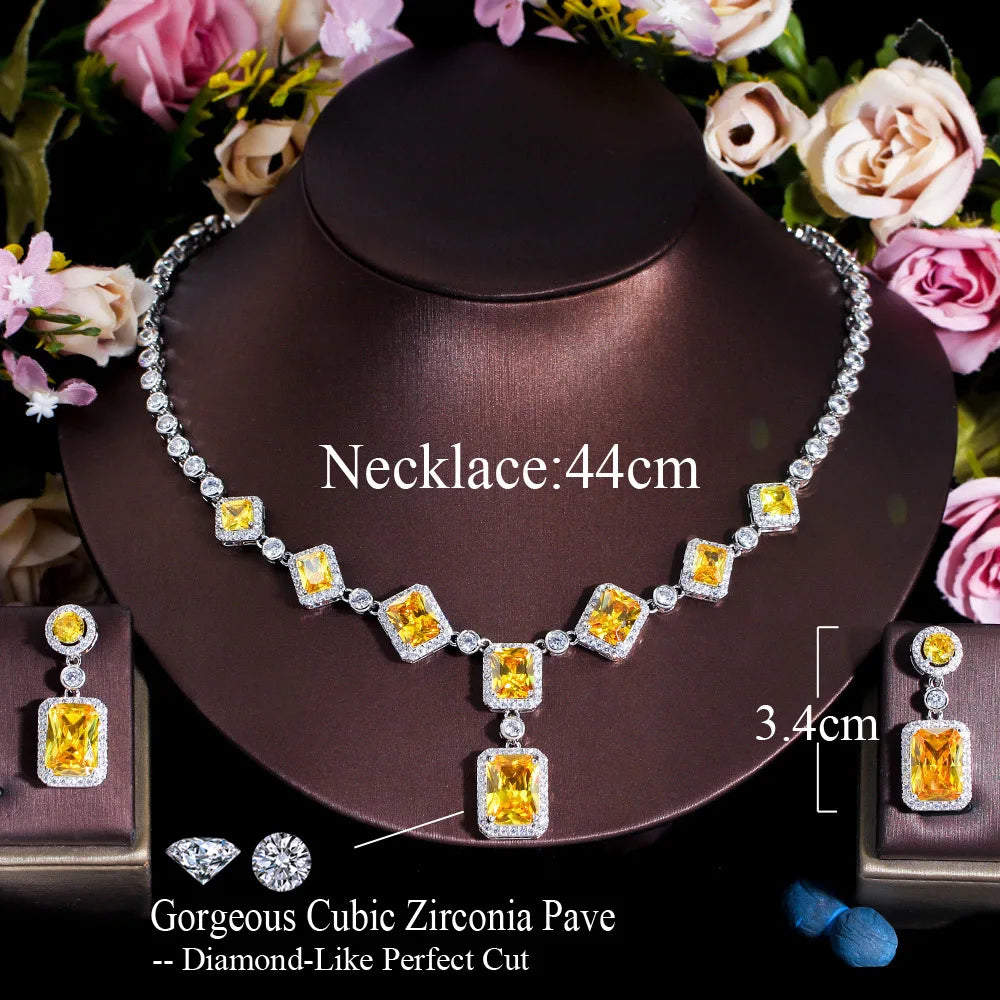 Bulk Luxury Purple Cubic Zircon Halo Setting Jewelry Set Copper Alloy Necklace and Drop Earrings for Women Wedding Party Gifts