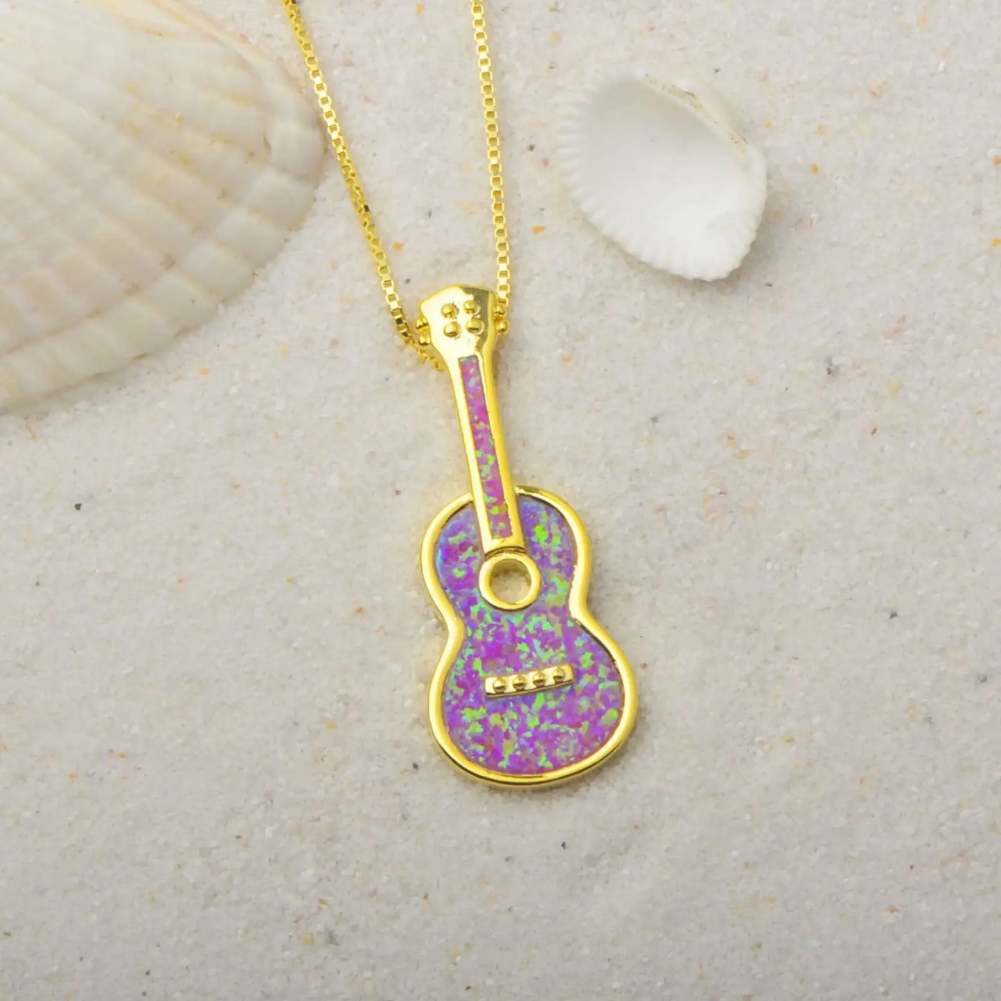 Aobao Wind Hawaii Beach Explosion Opal Guitar Pendant Necklace Cute Style Children's Wholesale Inlaid Charms
