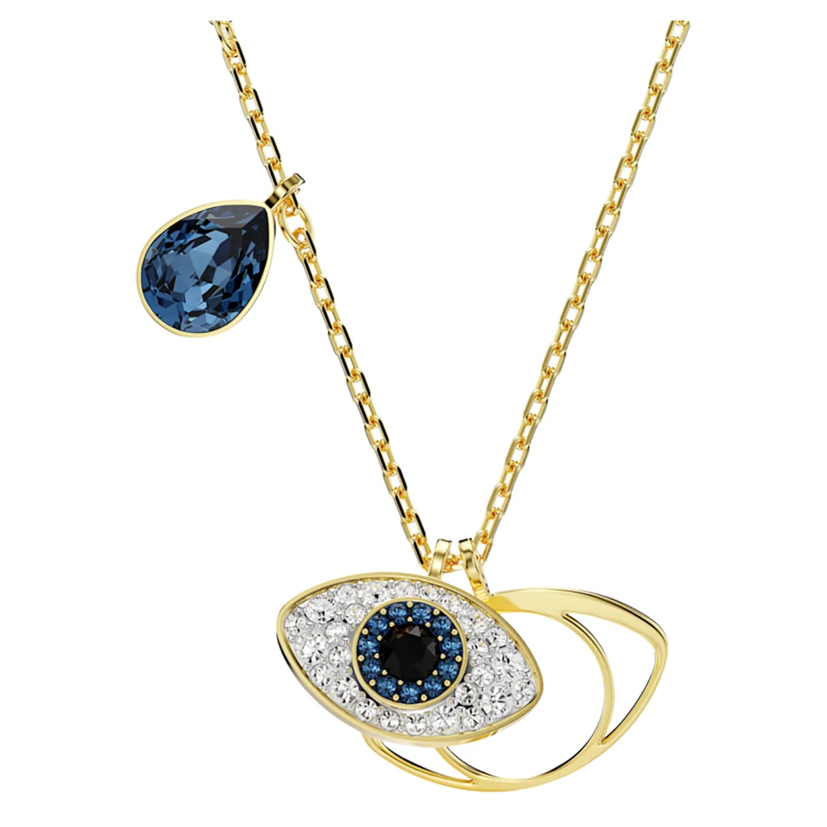 S&S Dainty Sparkling Blue Crystal Eye Necklace, Multitone Metal Layered Eye Charm Pendant Daily Ladies Fashion Jewelry