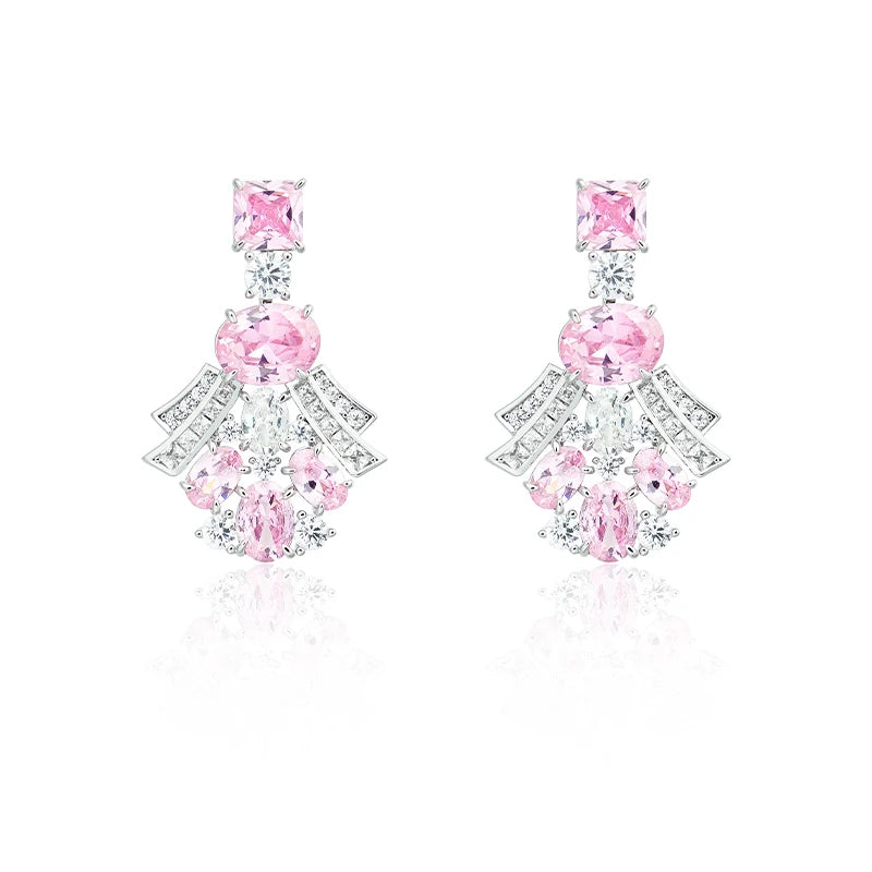 Brass Material High-end Customized Yellow Powder Zircon Dress Jewelry Women's Banquet Jewelry Collar Necklace Earrings Ring Set