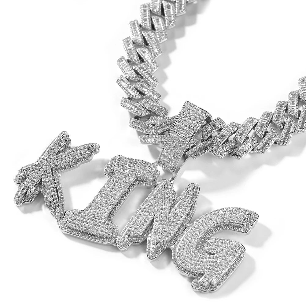 BiG-BOSS Custom Big Zircon Glitch Letter Name Personalized Pendant Men HipHop Necklace Chain Customized Heavy Rock Rapper Jewelry