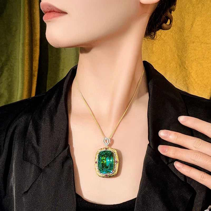 REDheart Simulation Color Treasure Light Luxury Gold Plated Copper Inlaid Zircon Crown Women's Wedding Pendant Jewelry Set