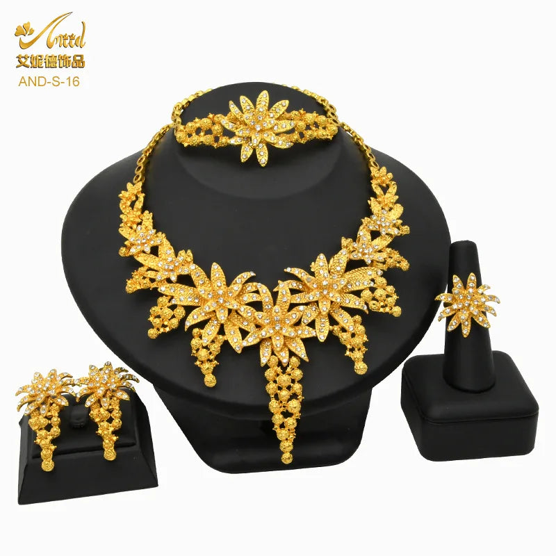 Gold Heart Bridal Jewellery Set | Necklace, Bracelet, Earrings & Ring | 24 Style Options
