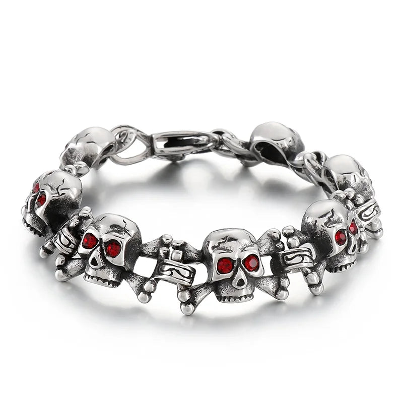 VIKING Mens Punk Skull Hand Charm Link Chain Bracelet – Silver Stainless Steel