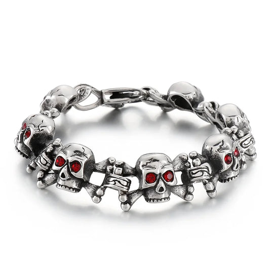 KALEN Mens 230mm Punk Stainless Steel Skull Hand Charm Link Chain Bracelet Bangle