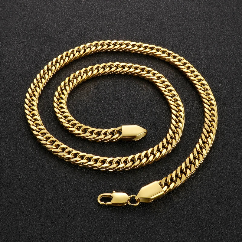 REBEL Hip-hop Stainless Steel Cuban 600mm Necklace and 215mm Bracelet Jewelry Set