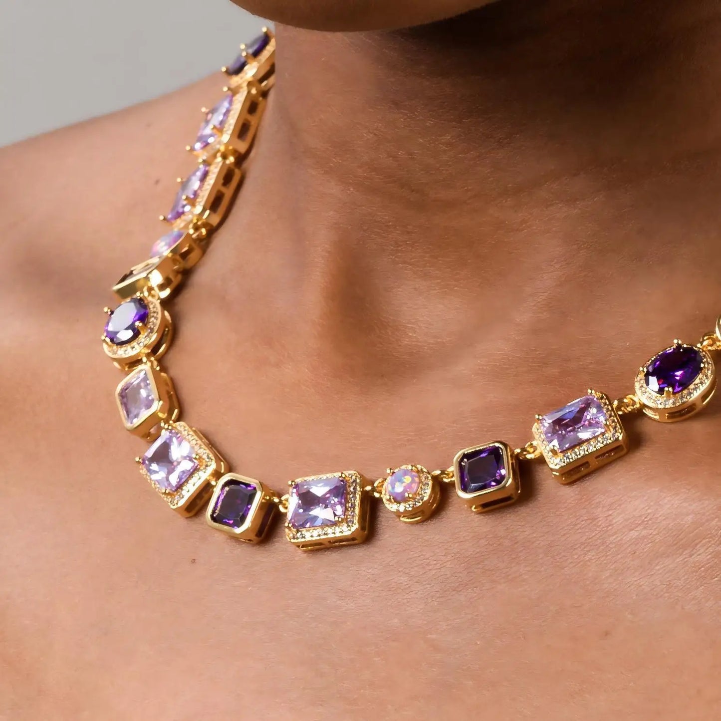 Luxury Purple Gem Zircon Tennis Necklace for Men Women Hip-hop Jewelry Necklace