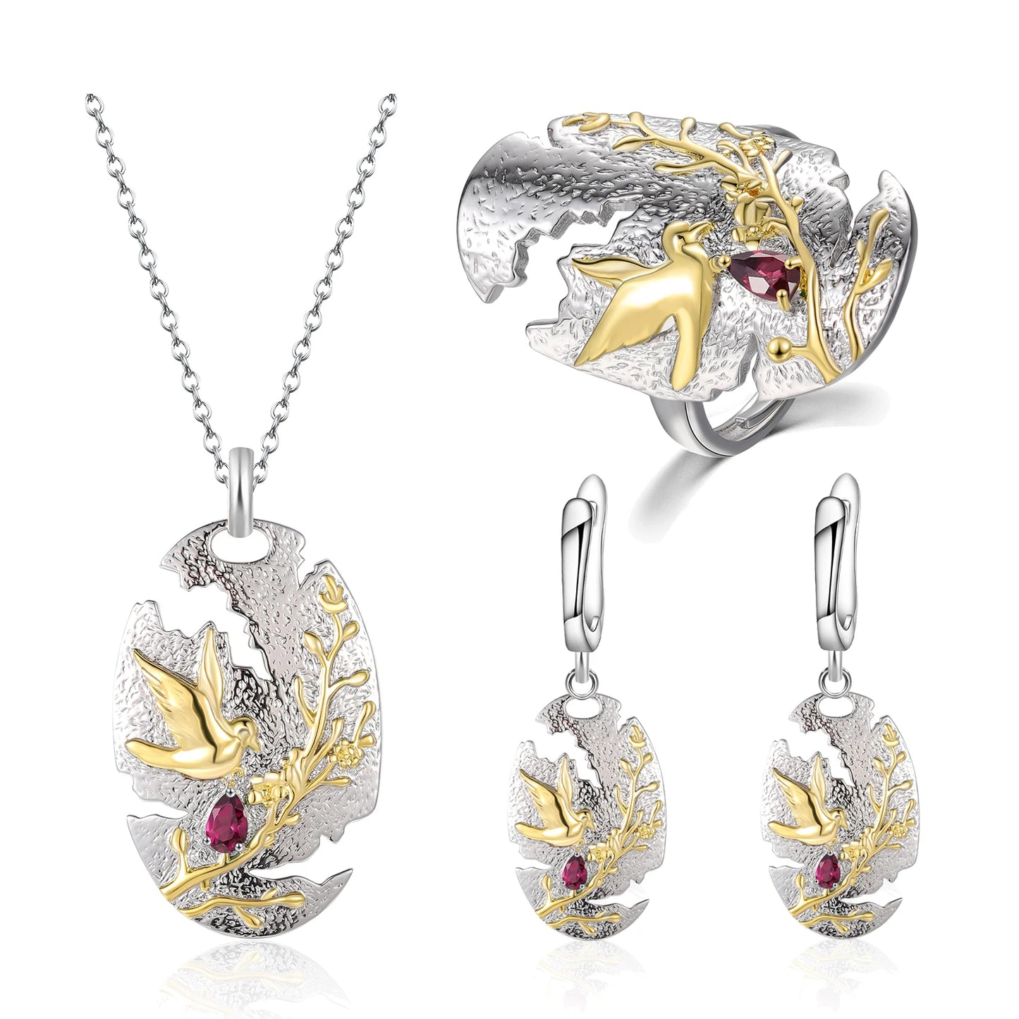 C7942 Abiding Fine Jewelry Factory Natural Inspired Designer Collection Sterling Silver Natural Rhodolite Garnet Jewellery Set