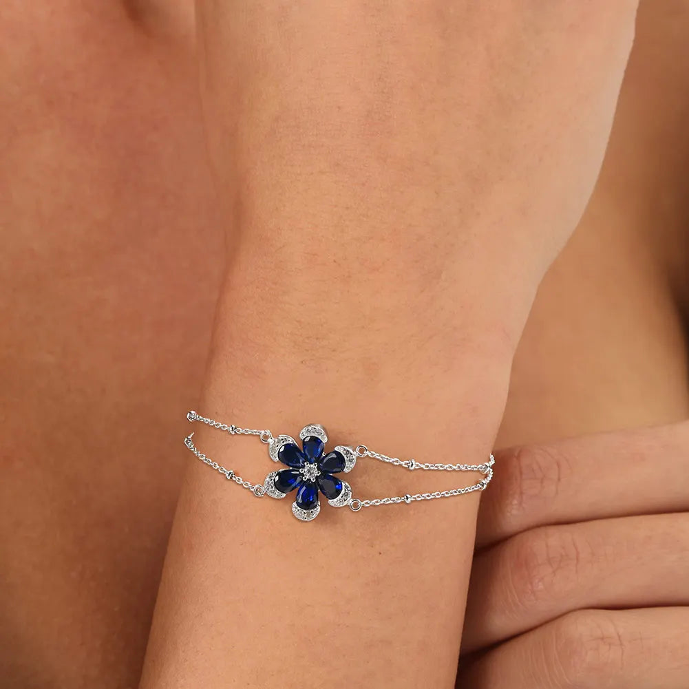 RI SILVERELLI- LZE21 LZN17 LZB03 Sapphire Flower Zirconia Pendant Series 925 Sterling SilverJewelry Set Necklace Earrings Bracelet