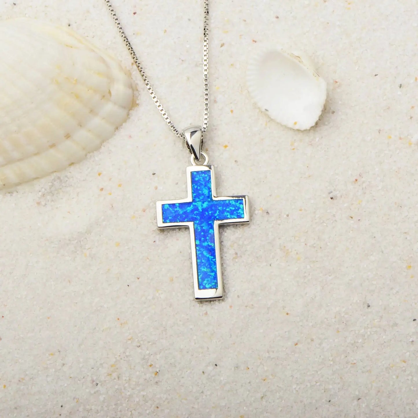 Blue Opal Cross Pendant | Silver Christian Jewelry Necklace