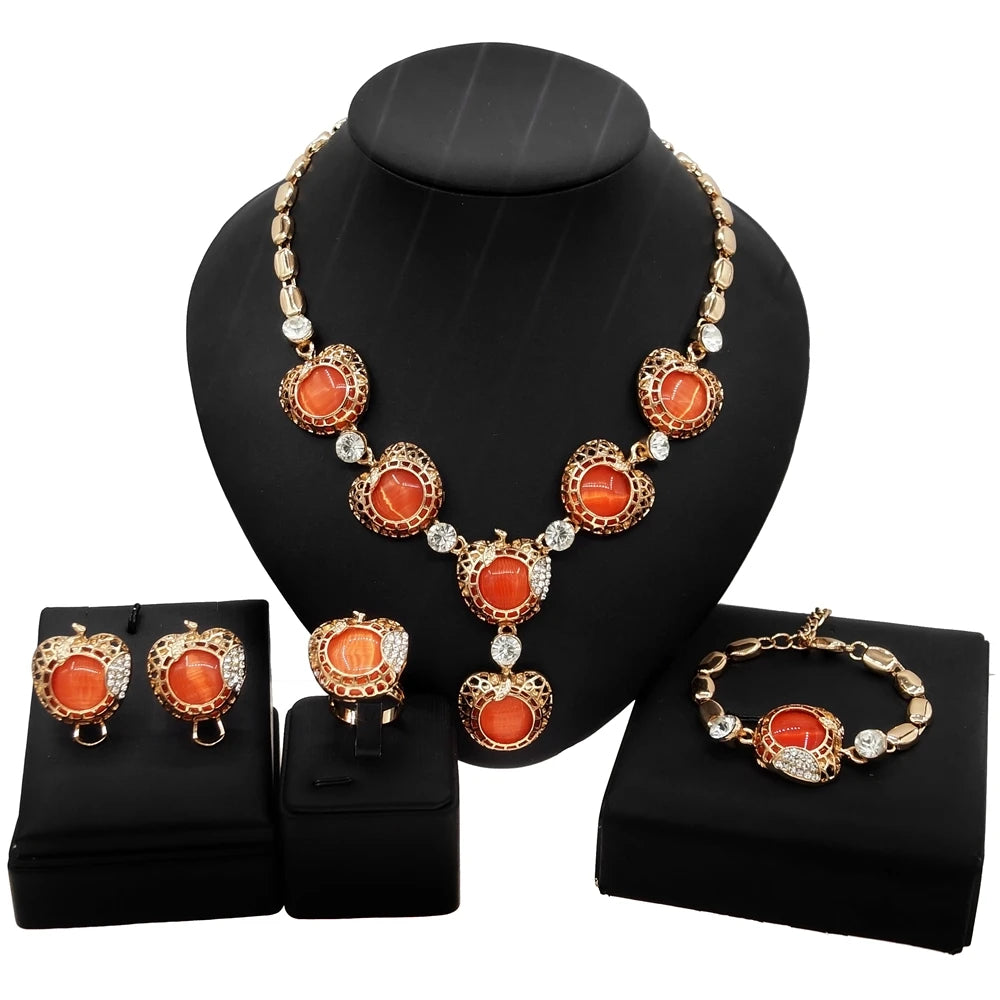 Zhuerrui New Italy Gold Big Style Women Jewelry Set Double Ring Necklace Bracelet Earrings Ring Jewelry Sets HA21040414