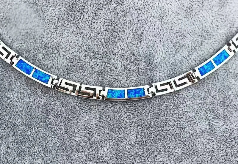 Minimalist Square Blue Natural Opal Gold Plated Unisex Necklace-Trendy Link Chain for Daily & Party Wear Anniversary Occasion