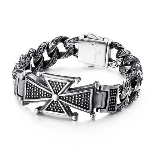 VIKING Mens Retro Skull Charm Bracelet – Silver Stainless Steel